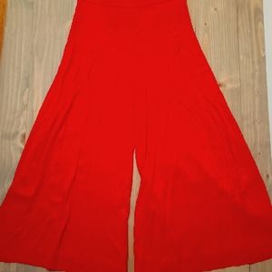 Zara Wide Leg Pleated Viscose Red Pants Med